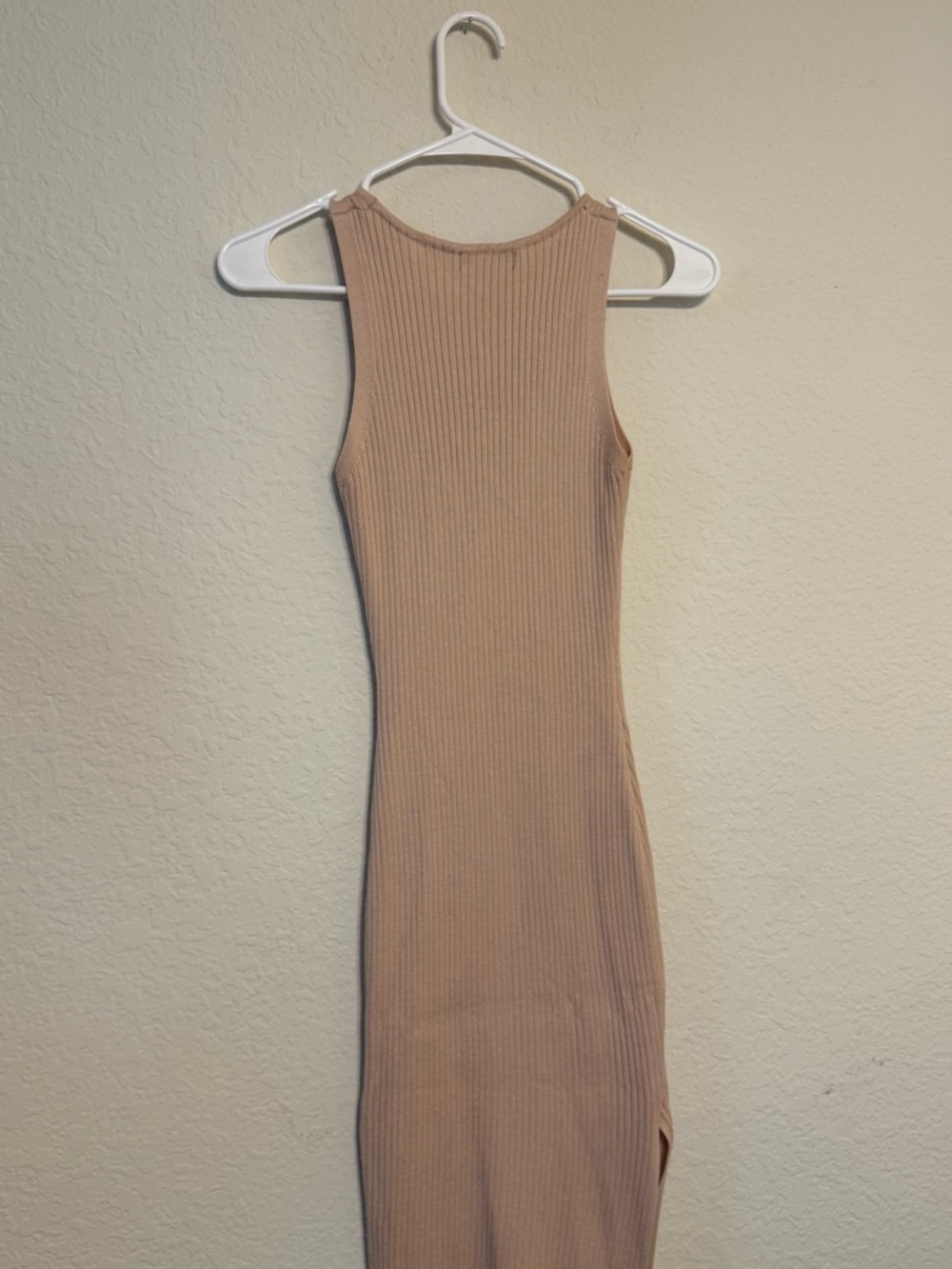Sleeveless Ribbed Tank Dress - Neutral Beige